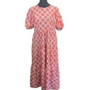 Who What Wear Pink Polka Dot Tiered Maxi Dress, Size M